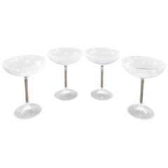 Venini Rare Set of 4 Hand Blown Champagne Coupe Glasses, 1960s
