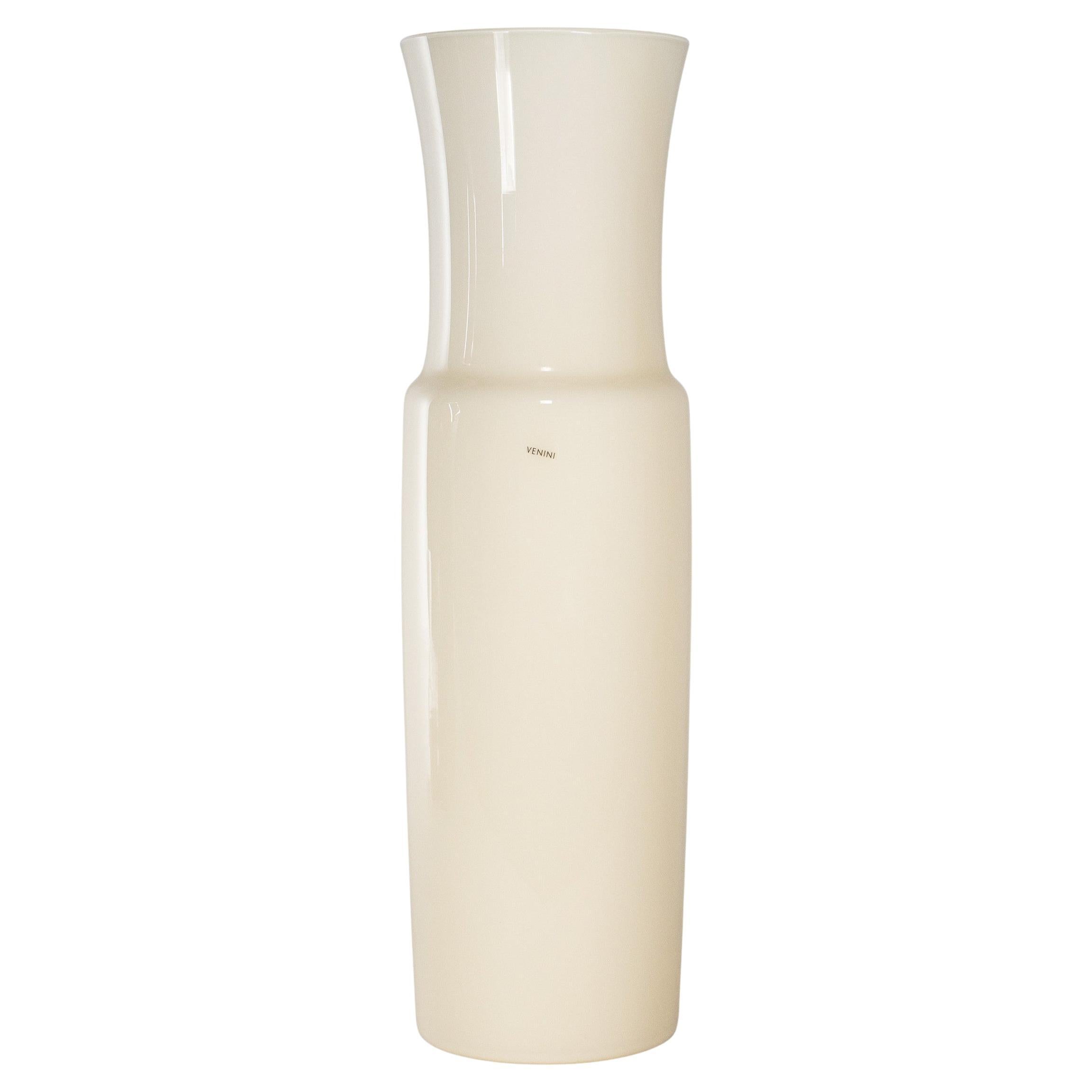 VENINI rare tall vase Dorici Avory Murano Glass, Signed 2007, handmade in Italy