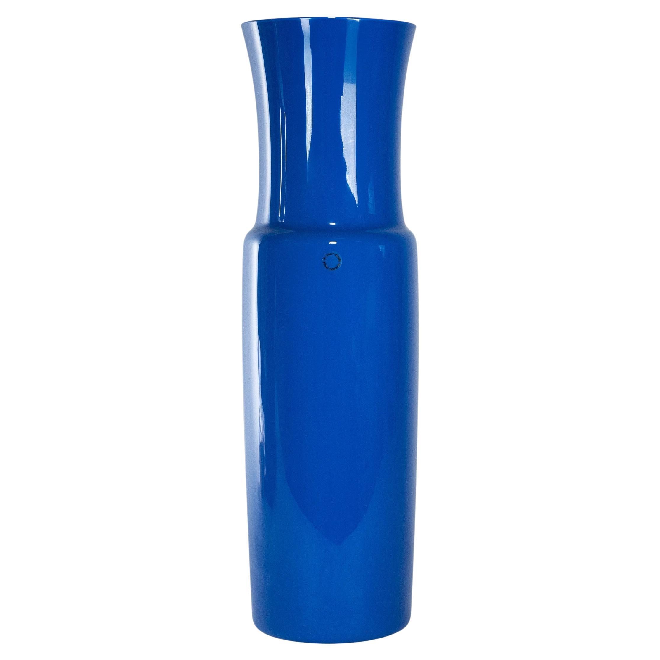 VENINI rare tall vase Dorici Blue Murano Glass, Signed 2001, handmade in Italy im Angebot