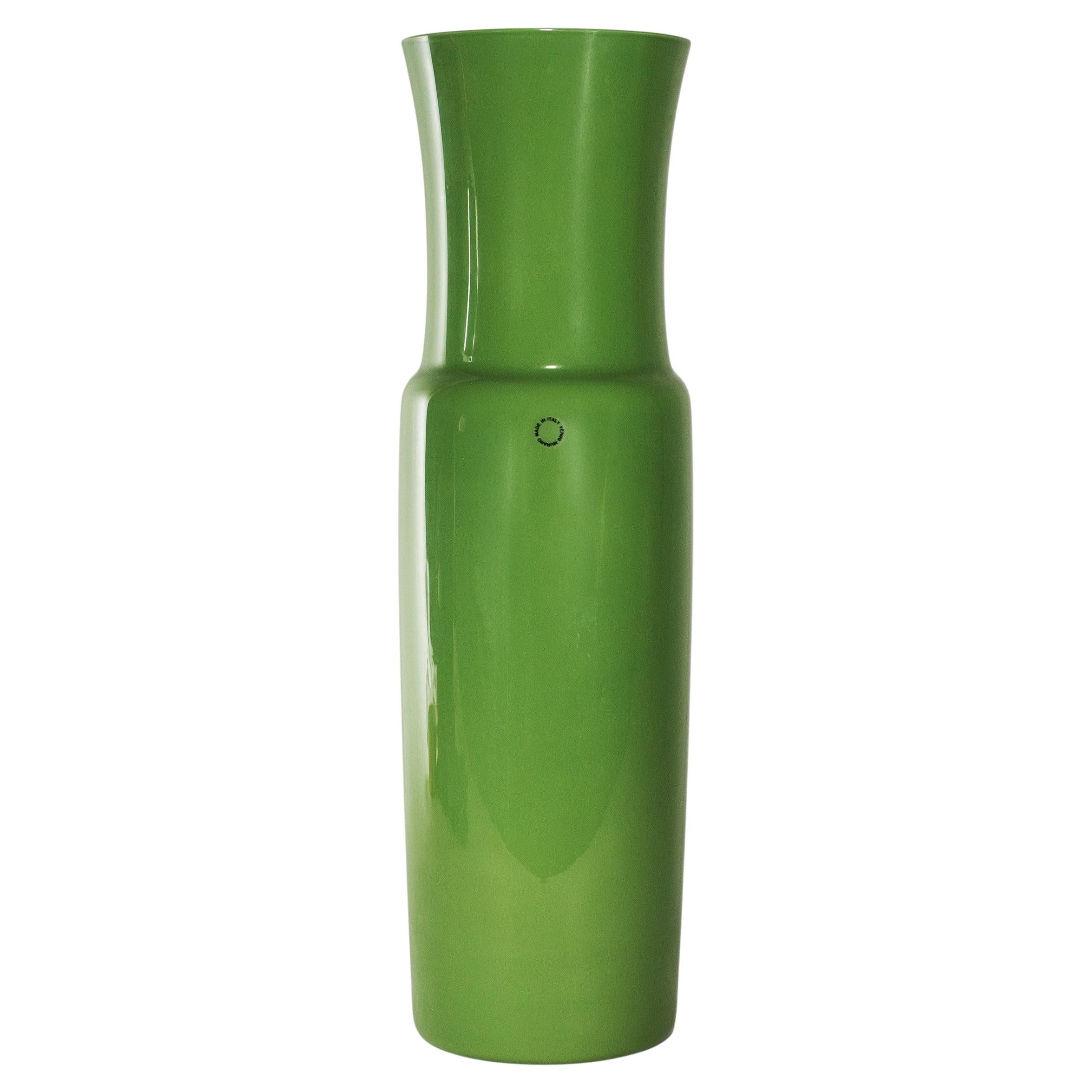 VENINI rare tall vase Dorici Green Murano Glass, Signed 2001, handmade in Italy