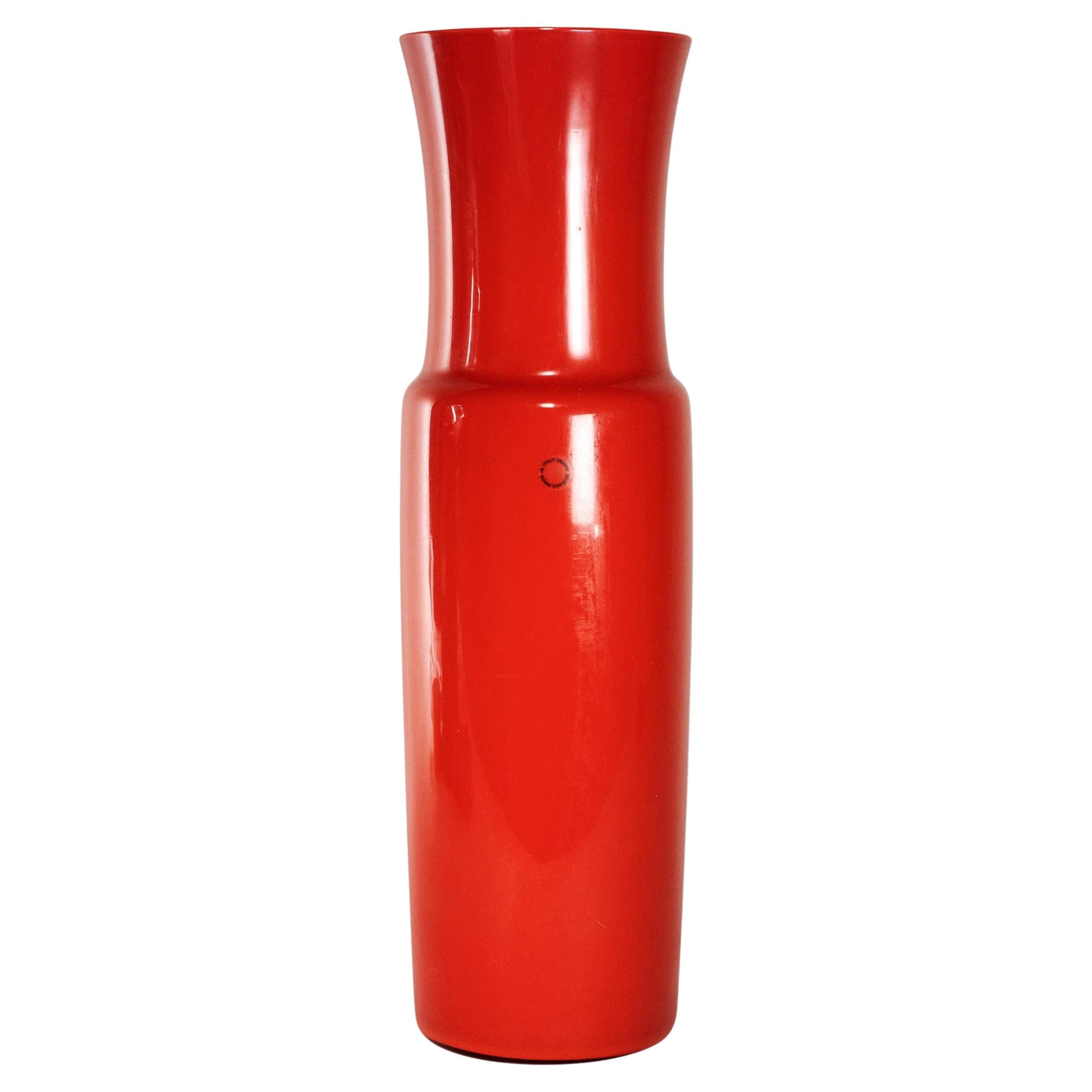 VENINI rare tall vase Dorici Red Murano Glass, Signed 2003, handmade in Italy