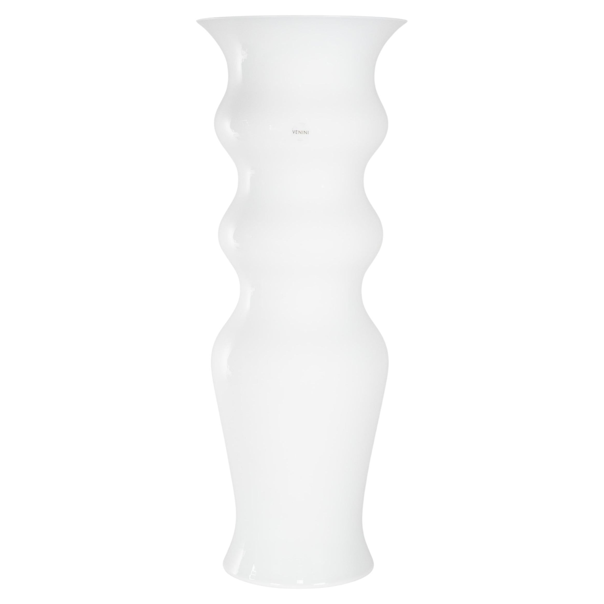 VENINI rare tall vase Odalische White Murano Glass, Signed 2009, Made in Italy