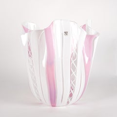 VENINI rare vase Fazzoletto Canne reticello multicolor Murano Glass Signed 2012