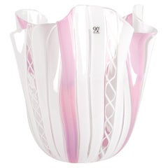 VENINI rare vase Fazzoletto Canne reticello multicolor Murano Glass Signed 2012