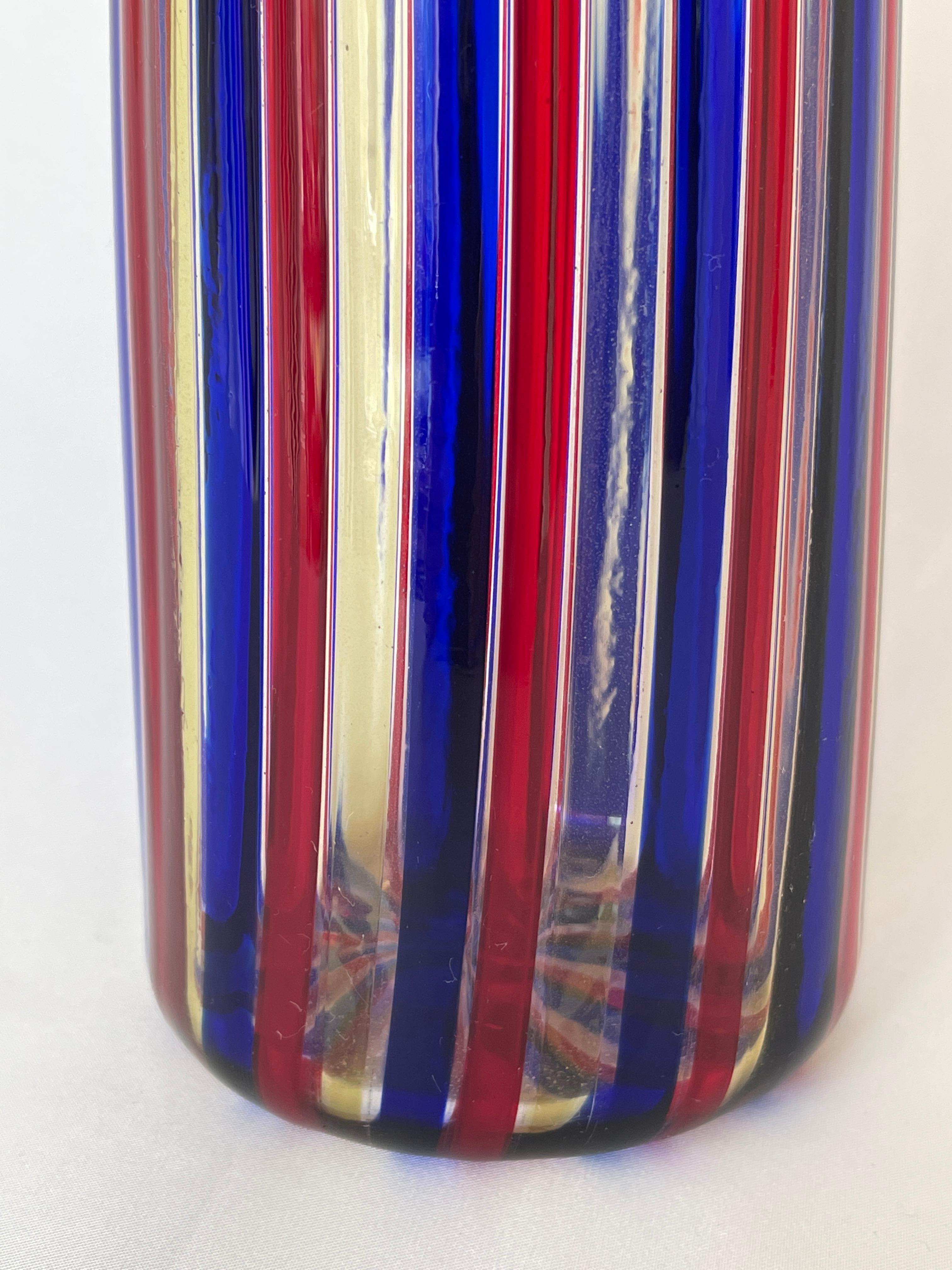 Hand-Crafted Venini Red, Blue and Clear Stripe 