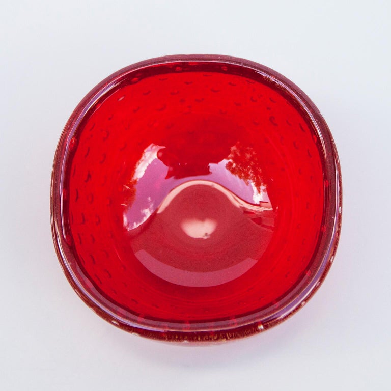 Italian Venini Red Murano Glass Bowl by Carlo Scarpa, 1960