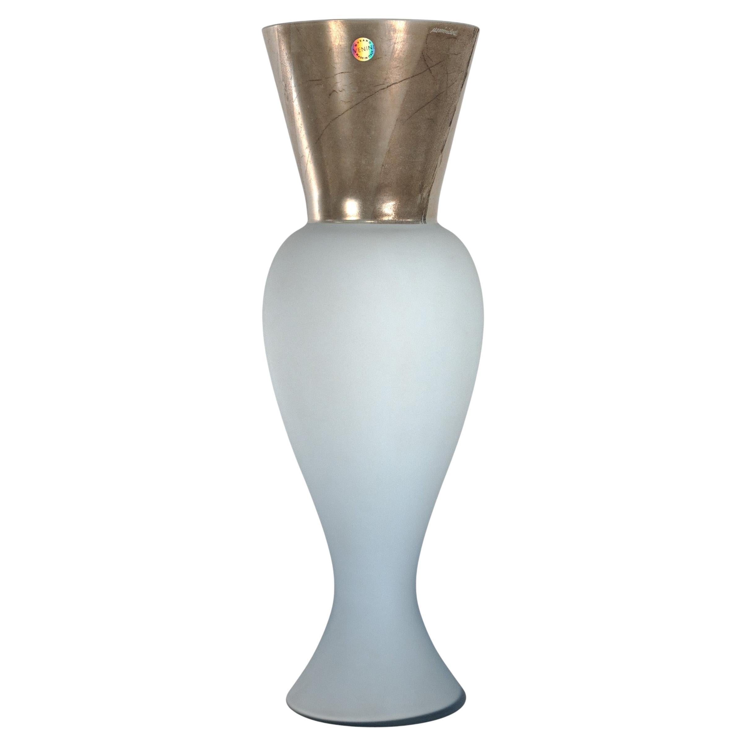 Venini "Regina" Aquamarin Murano Glas Vase mit applizierter Metallfolie Signiert 2002 im Angebot