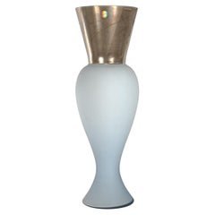 Venini “Regina” Aquamarine Murano Glass Vase with Applied Metal Foil Signed 2002