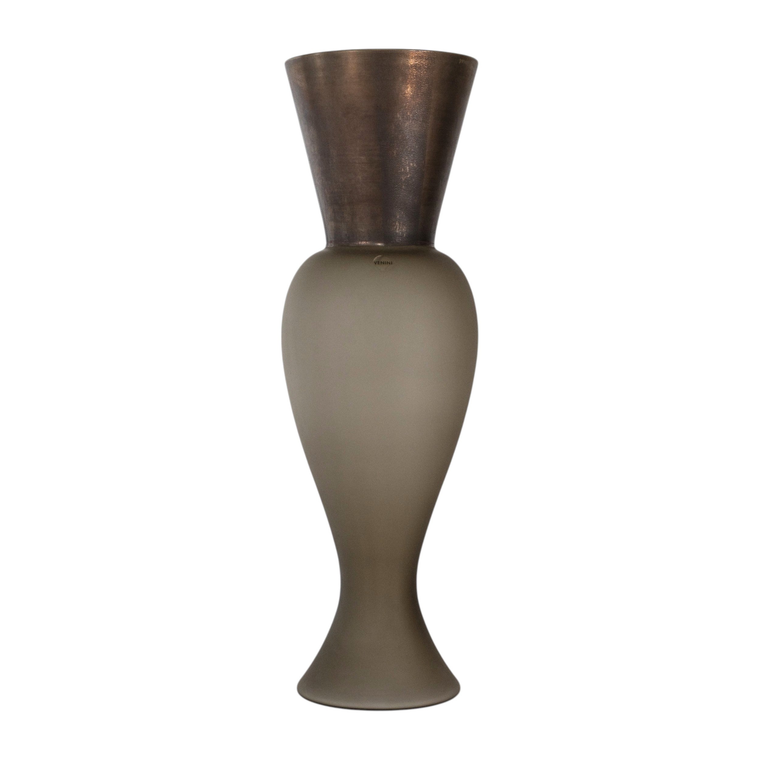 Venini Regina Gray Murano Glass Vase with Applied Metal Foil, Signed 2010, Italy For Sale