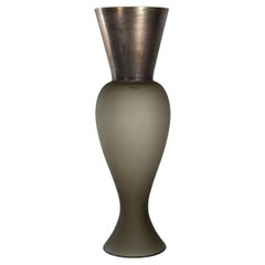 Venini Regina Taupe Grey Murano Glass Vase with Applied Metal Foil, Signed 2010