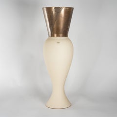 Venini Regina Ivory Murano Glass Vase with Applied Metal Foil, Signed 2006