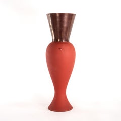 Venini Regina Red Murano Glass Vase with Applied Metal Foil, Signed 2009