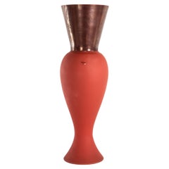 Venini Regina Red Murano Glass Vase with Applied Metal Foil, Signed 2009