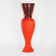 Venini Regina Red Murano Glass Vase with Applied Metal Foil, Signed 2010