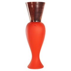 Venini Regina Red Murano Glass Vase with Applied Metal Foil, Signed 2010