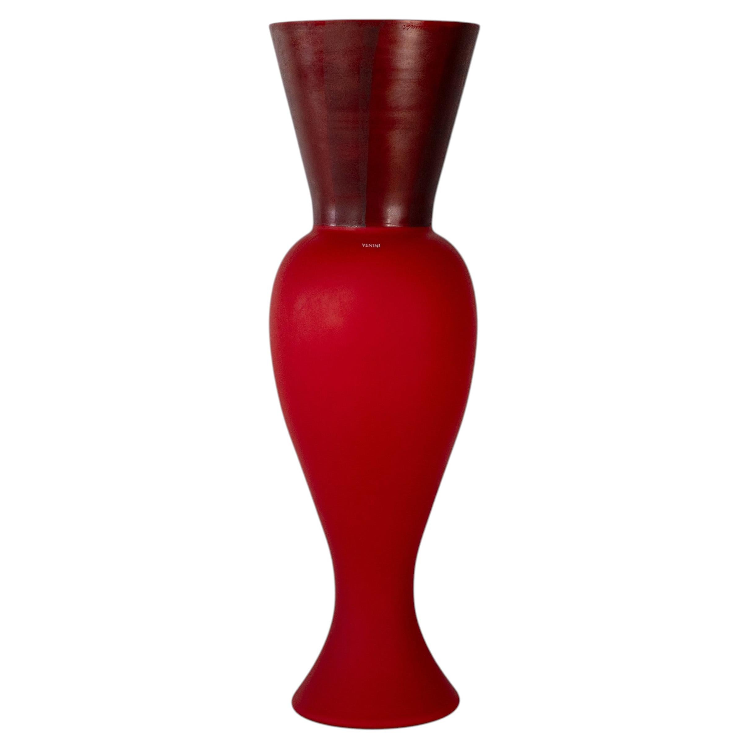 Venini Regina Red Murano Glass Vase with Applied Metal Foil, Signed 2013, Italy