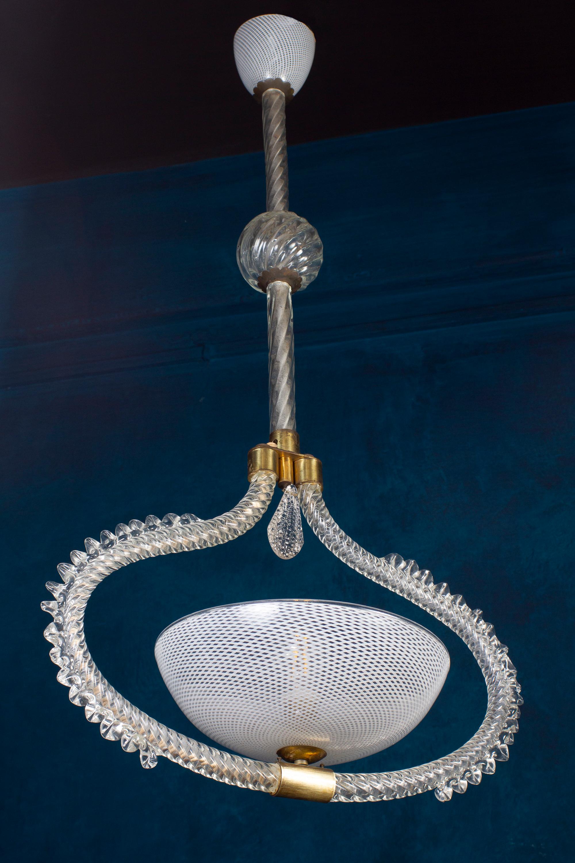 Venini Reticello Elegant Murano Glass Lanterns or Pendants, 1940s For Sale 5