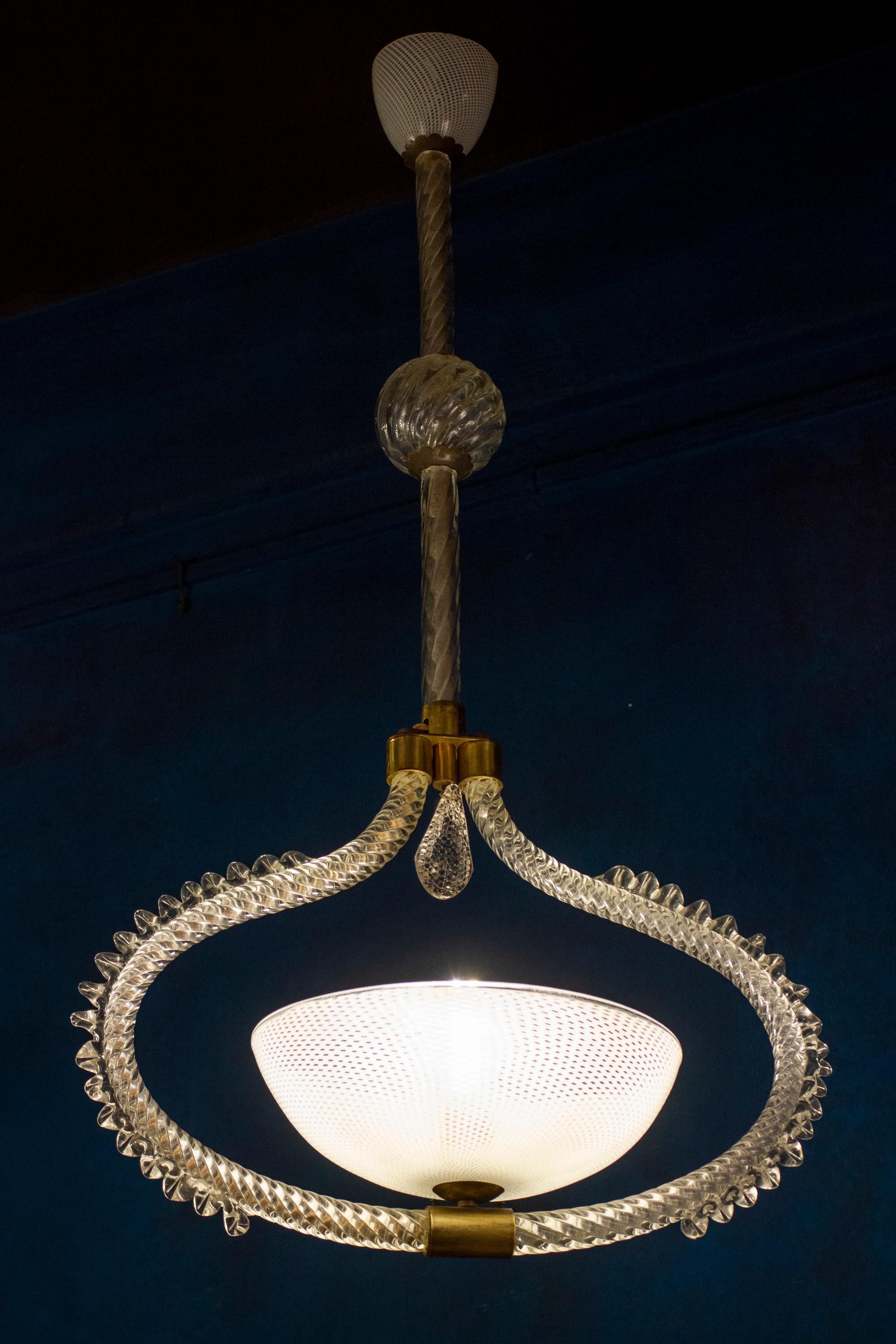 Venini Reticello Elegant Murano Glass Lanterns or Pendants, 1940s For Sale 7