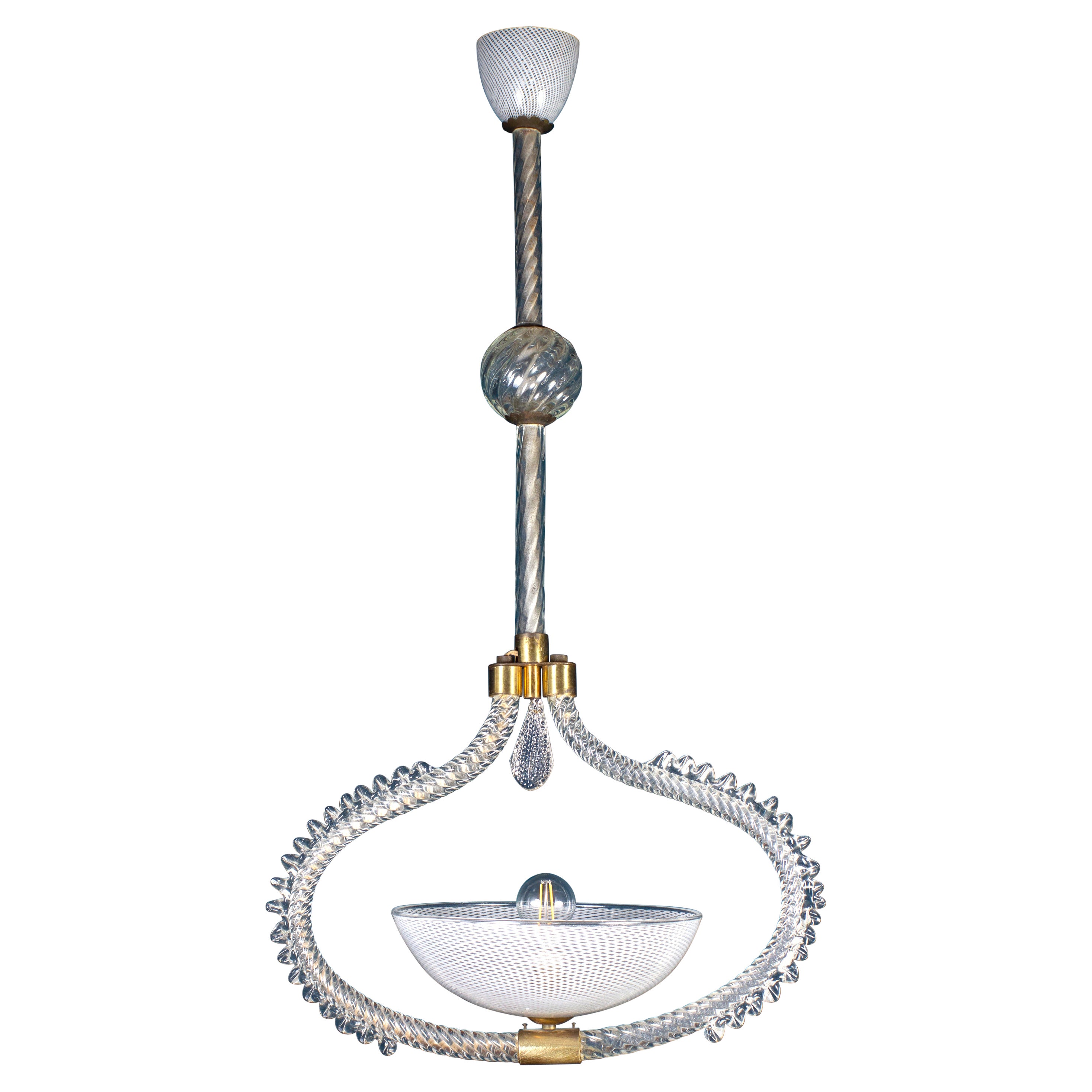 Venini Reticello Elegant Murano Glass Lanterns or Pendants, 1940s