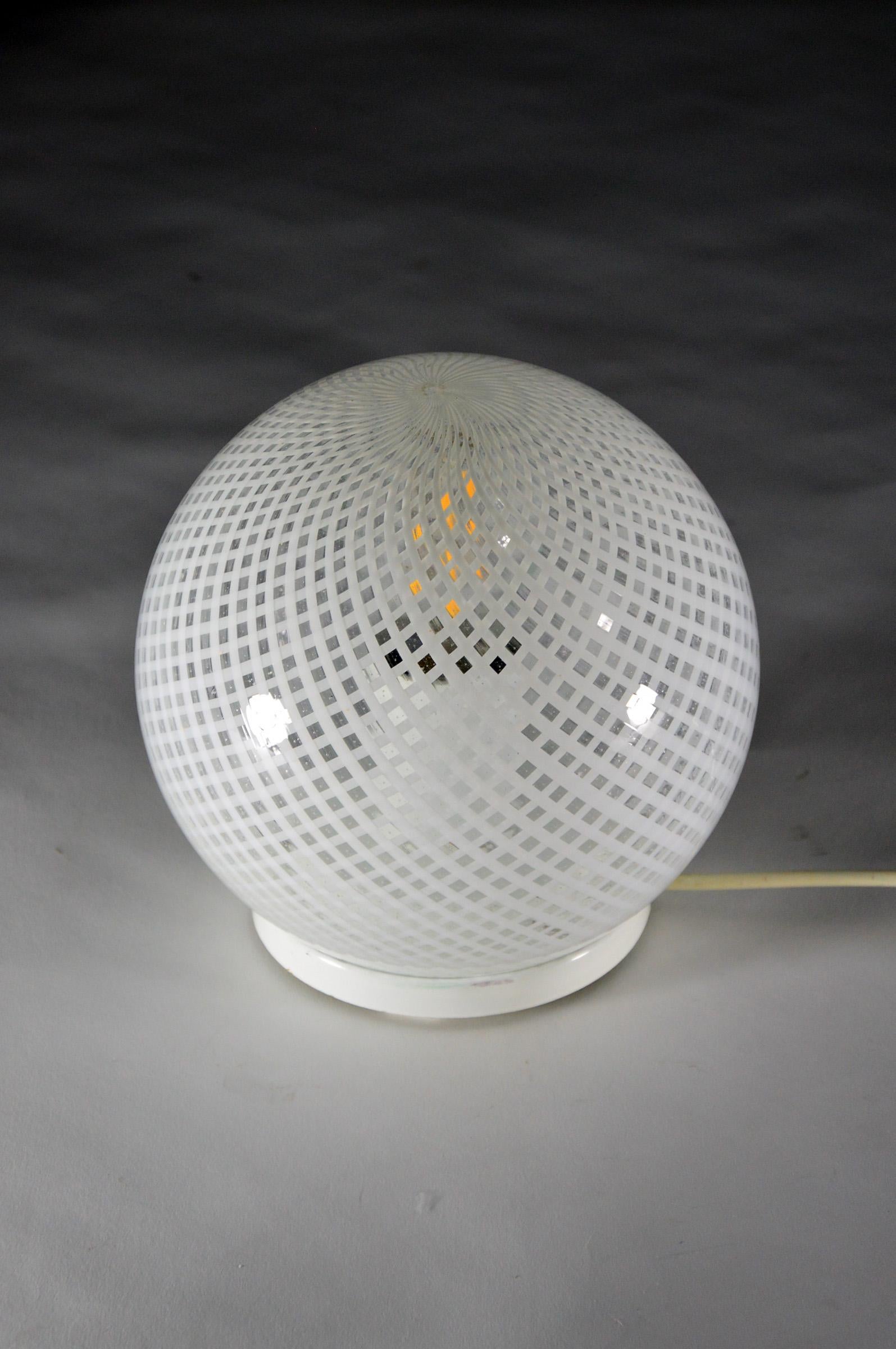 Aluminum Venini Reticello Murano Glass Table Lamp, Signed For Sale