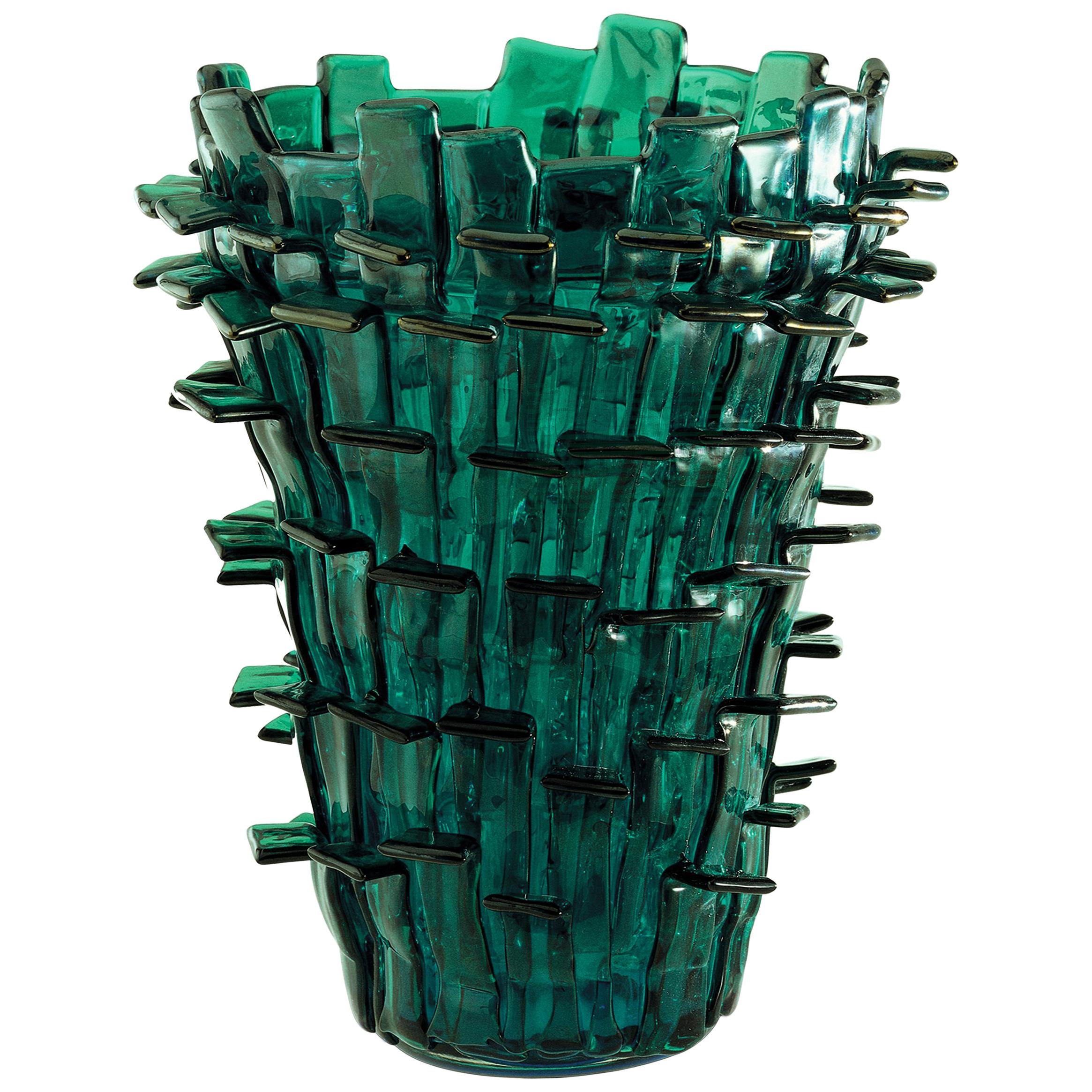 Venini Ritagli Glass Vase in Iridescent Green and Aquamarine by Fulvio Bianconi For Sale