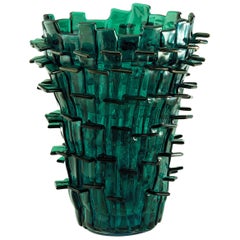 Venini Ritagli Glass Vase in Iridescent Green and Aquamarine by Fulvio Bianconi