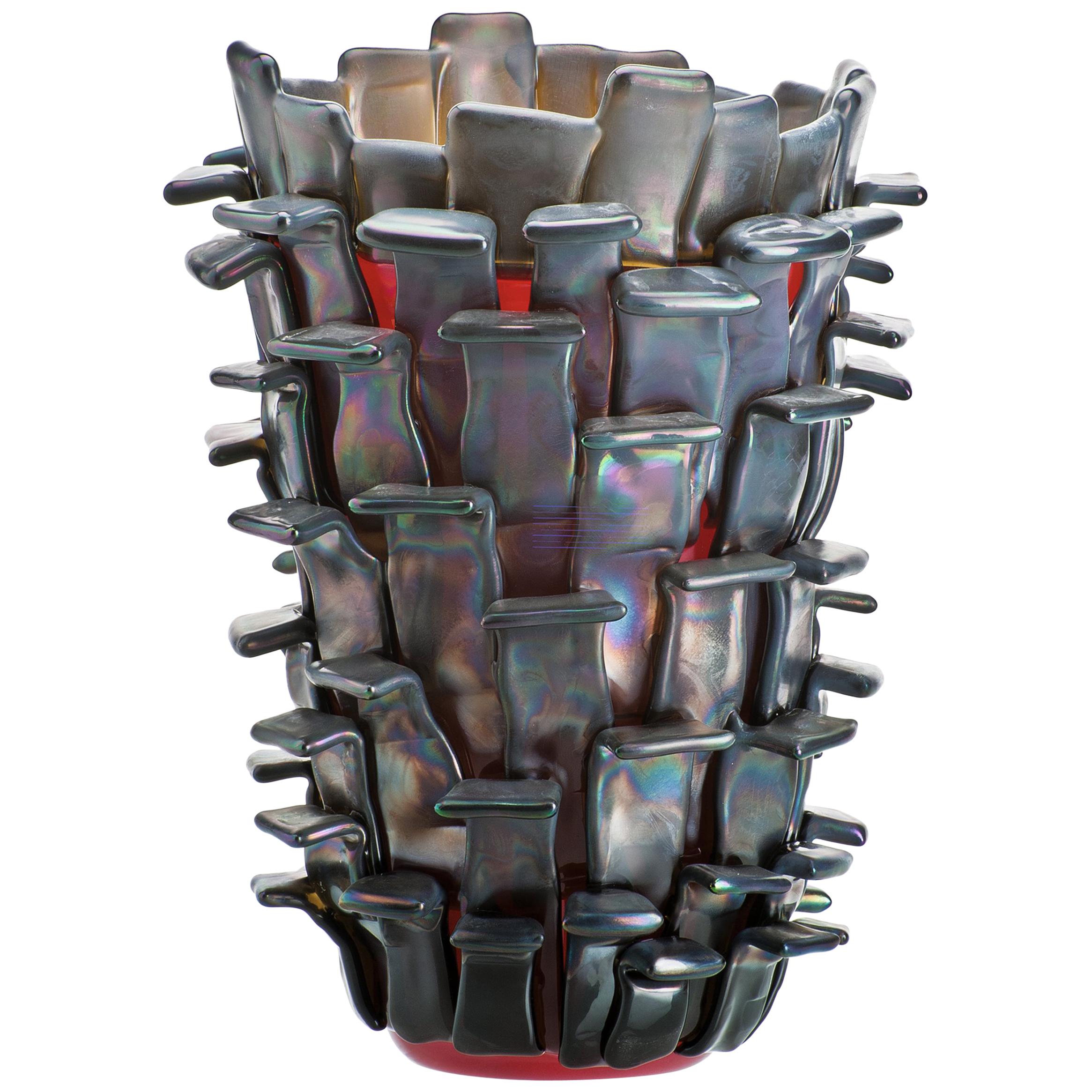 Venini Ritagli Glass Vase in Iridescent Red by Fulvio Bianconi