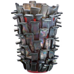 Venini Ritagli Glass Vase in Iridescent Red by Fulvio Bianconi