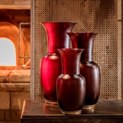 Venini Satin 706.24 Large Venice Red/Gold Leaf/Crystal - Glass Vase - Damiani