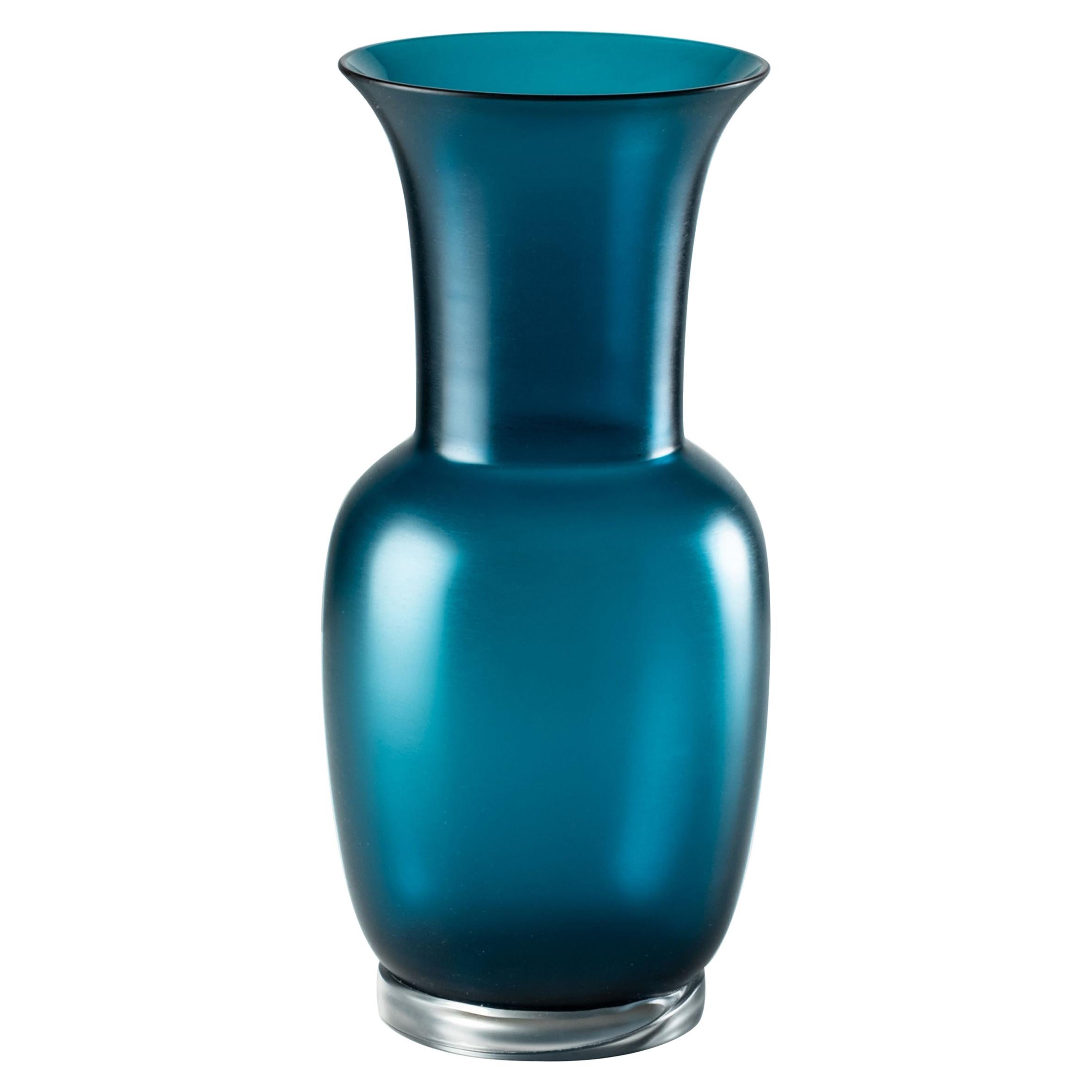 Venini Satinierte kleine Vase aus Muranoglas in Horizontalem Kristall