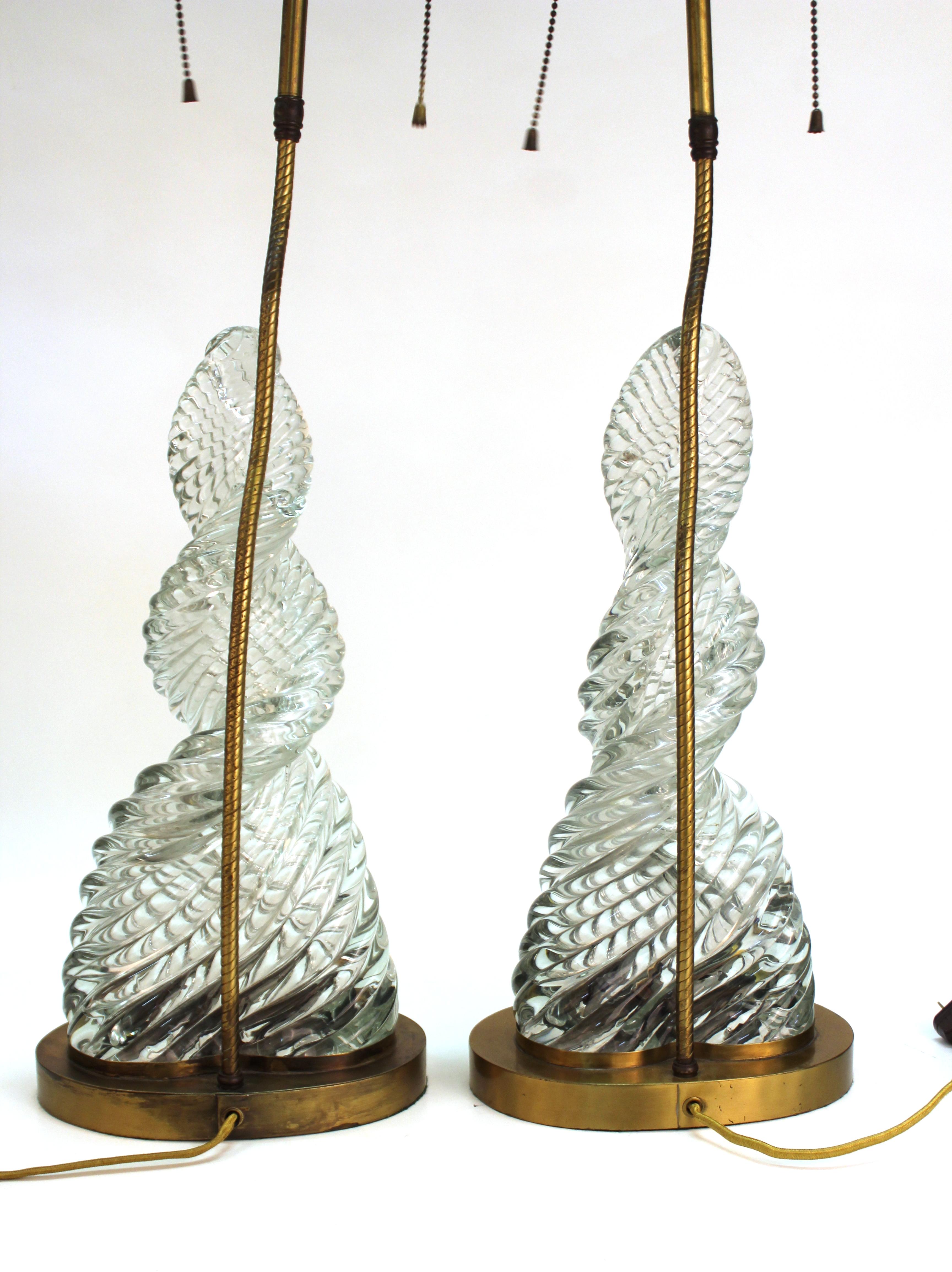 Venini & Scarpa Italian Murano Glass 'Diamante' Table Lamps In Good Condition In New York, NY