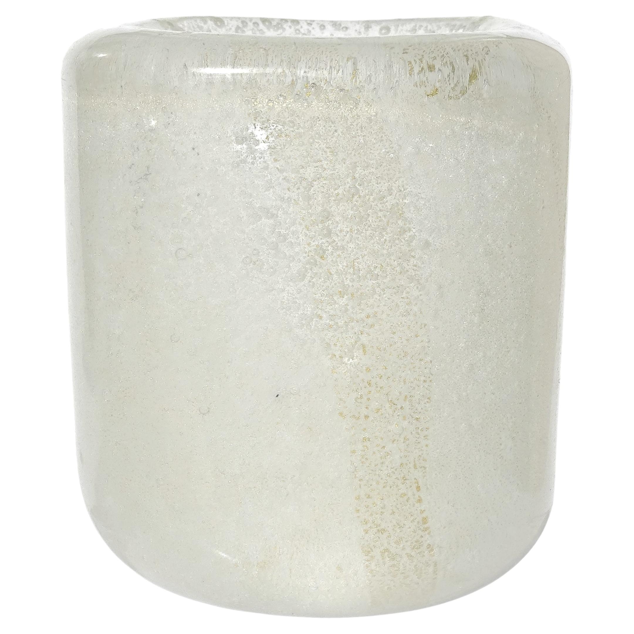 Venini Scarpa Murano Bollicine White Gold Flecks Italian Art Glass Mini Vase For Sale
