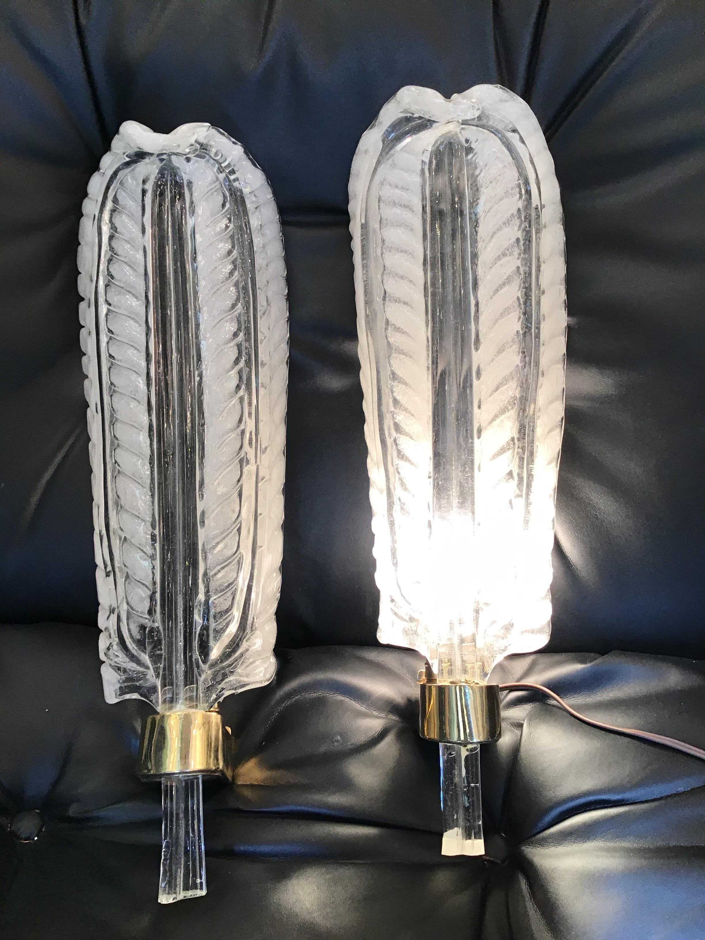 VENINI Sconces Murano Glass Brass 1930 Italy For Sale 5