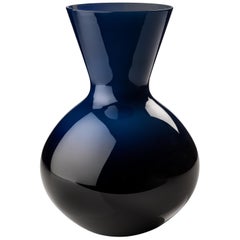 Venini Short Idria Glass Vase in Blue Marine