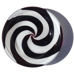 Venini Signed Fulvio Bianconi Murano Black White Swirl Italian Art Glass Bowl