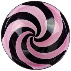 Vintage Venini Signed Fulvio Bianconi Murano Pink Black Swirl Italian Art Glass Bowl