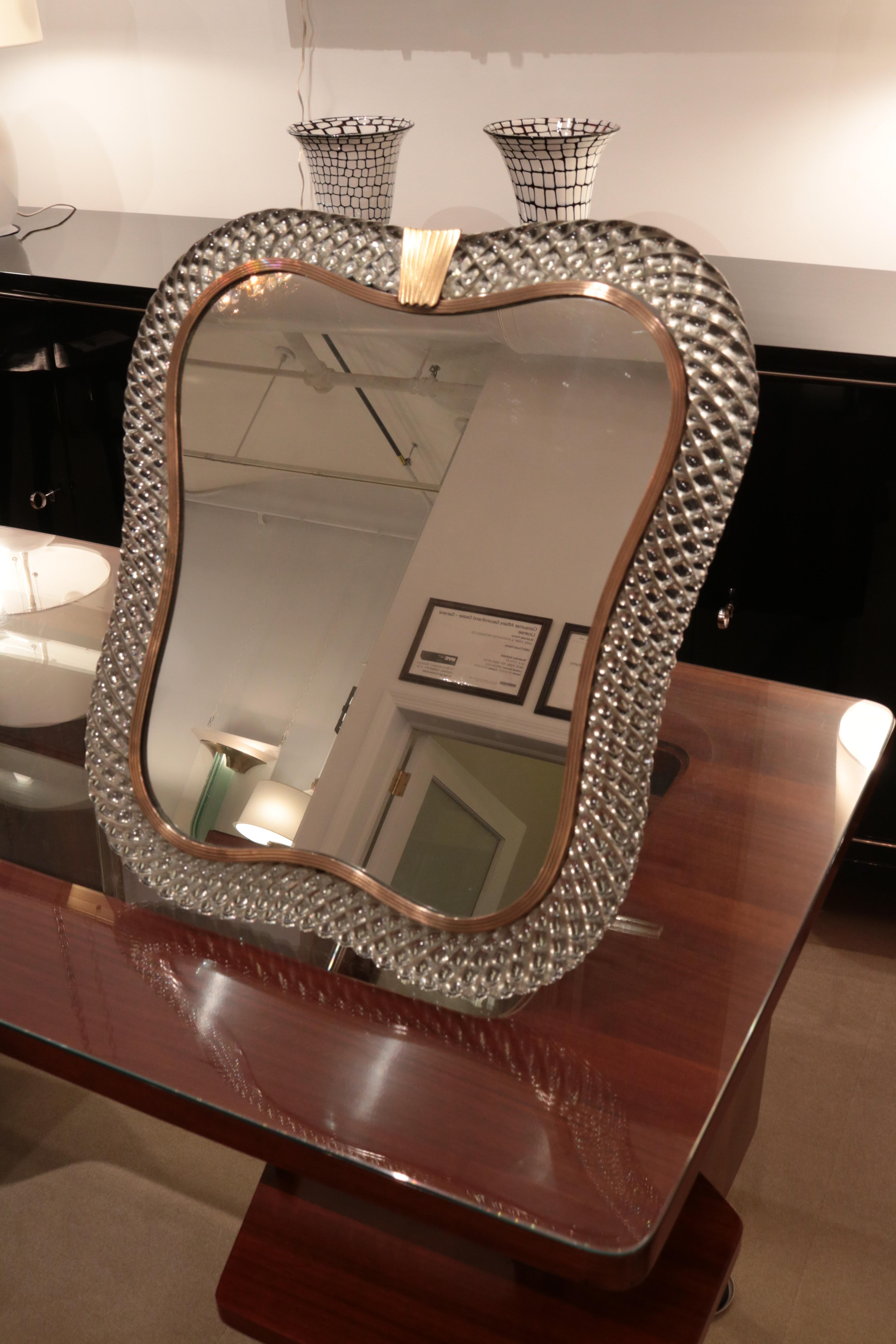Venini Signed Murano Art Glass Table Mirror In Good Condition In New York, NY