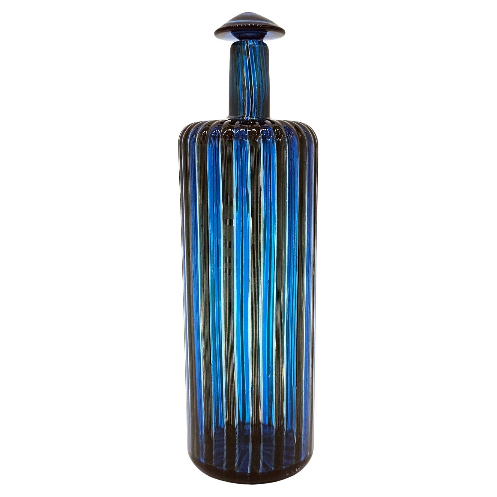 Venini Signed Murano Glass Bottle by Gio Ponti with Original Stopper, Italy 1997