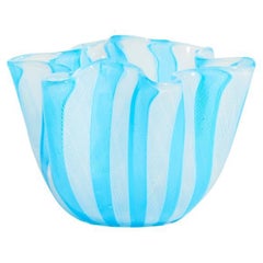 Venini Sky Blue / White Lattice Handkerchief Bowl