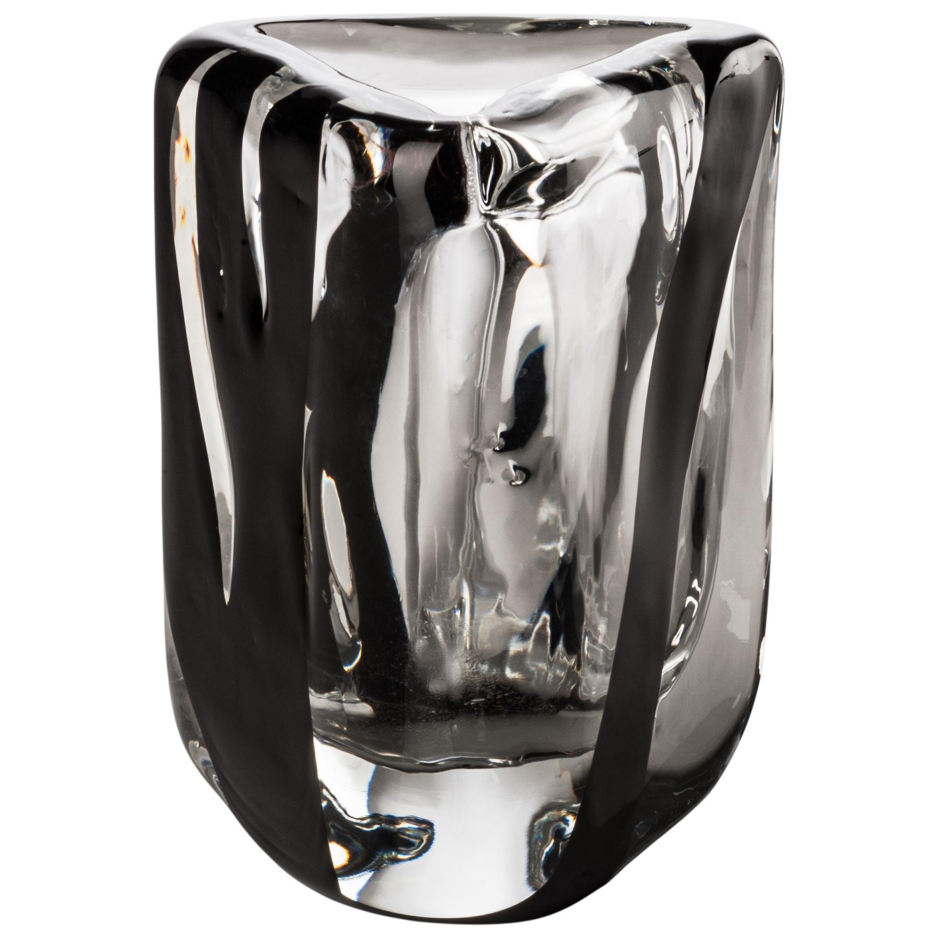 Venini Small Black Belt Triangular Glass in Crystal and Black by Peter Marino For Sale