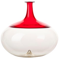 Venini Small Bolle Glass Vase in White and Red by Tapio Wirkkala
