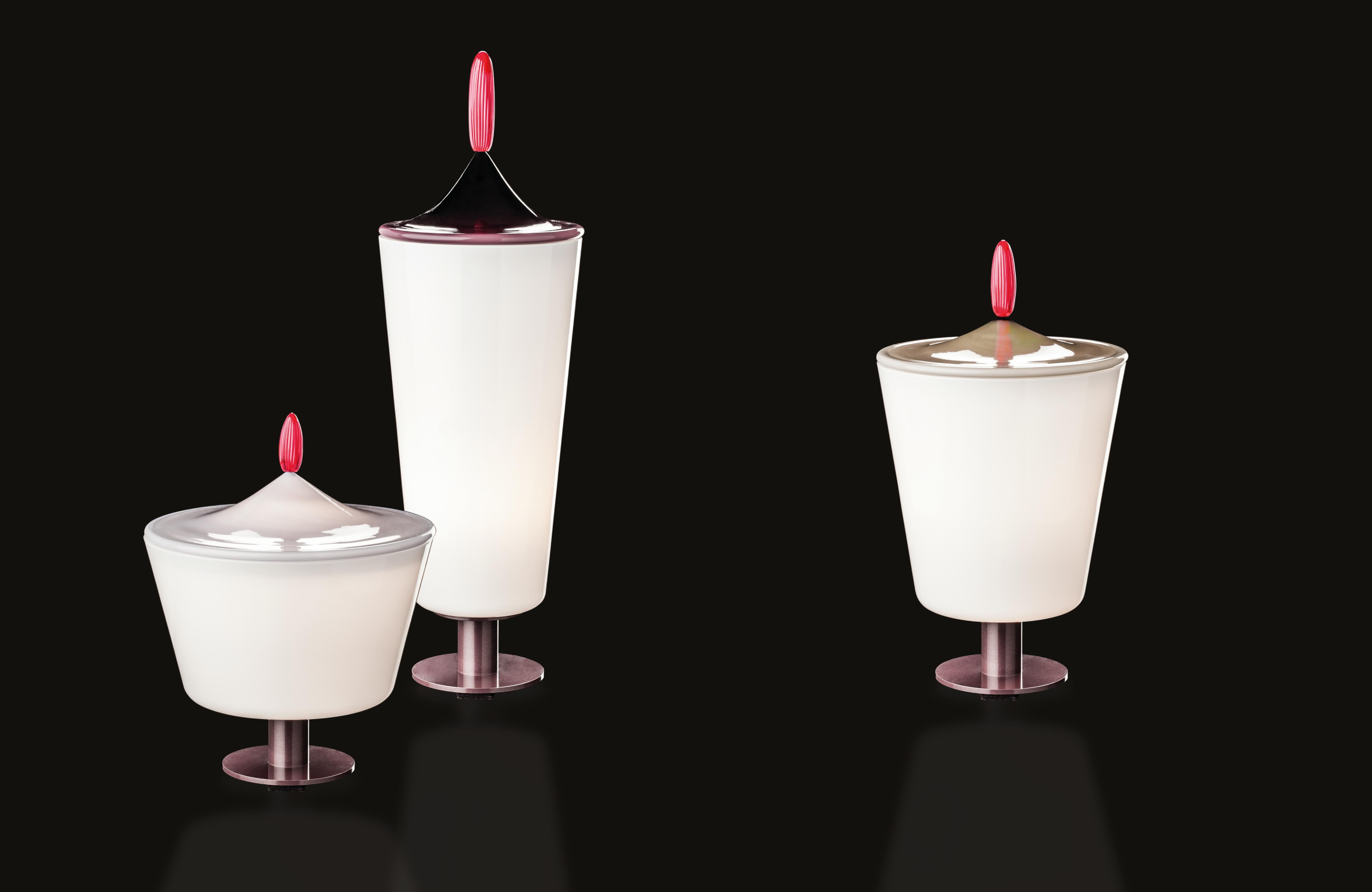 Modern Venini Small Lou Table Light in White and Red by Aldo Cibic
