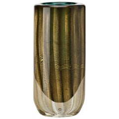 Venini Sommersi Foglia Oro Vase in Green Glass by Carlo Scarpa