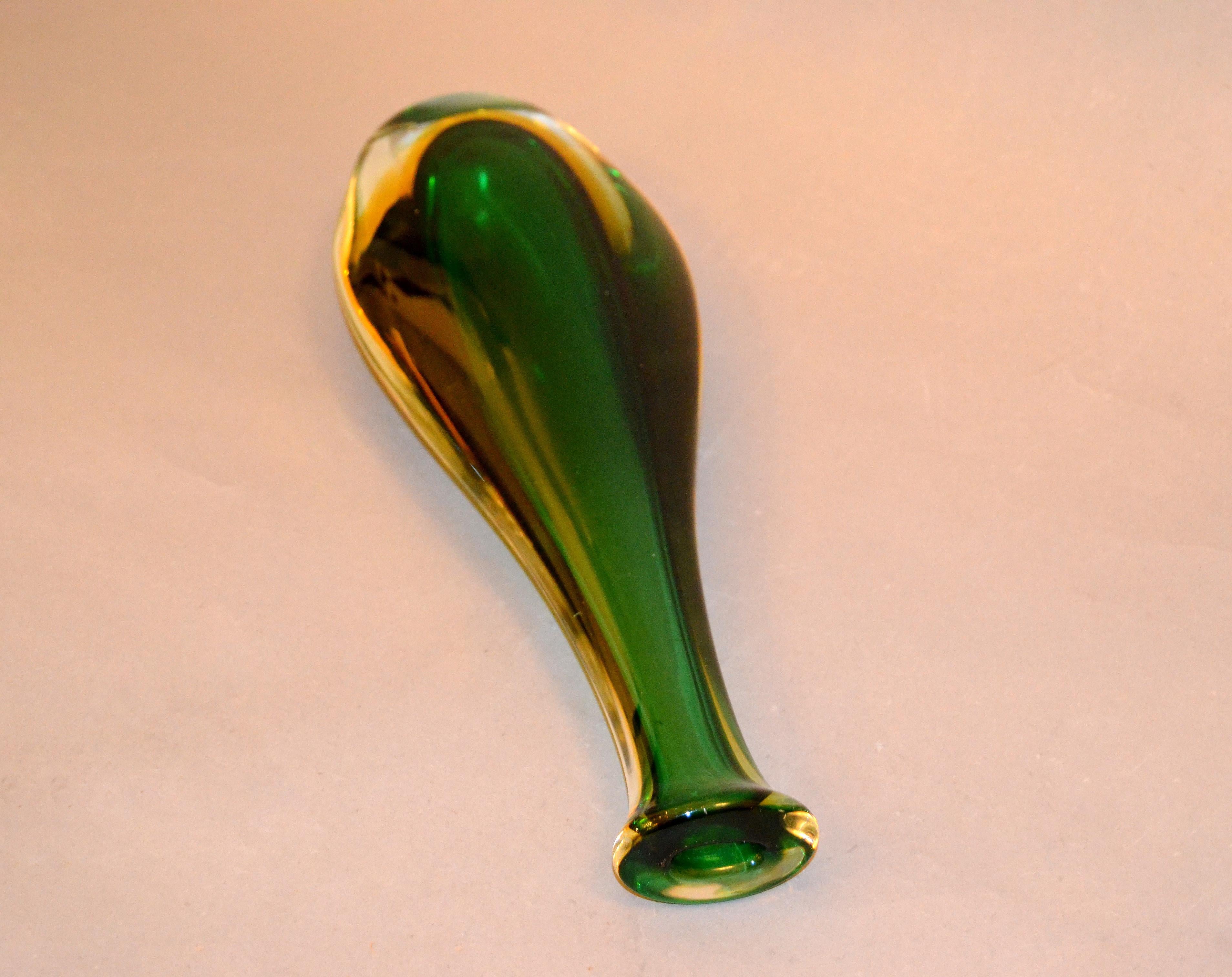 Venini Sommerso Tall Green, Amber and Clear Hand Blown Murano Glass Vase, Italy 2