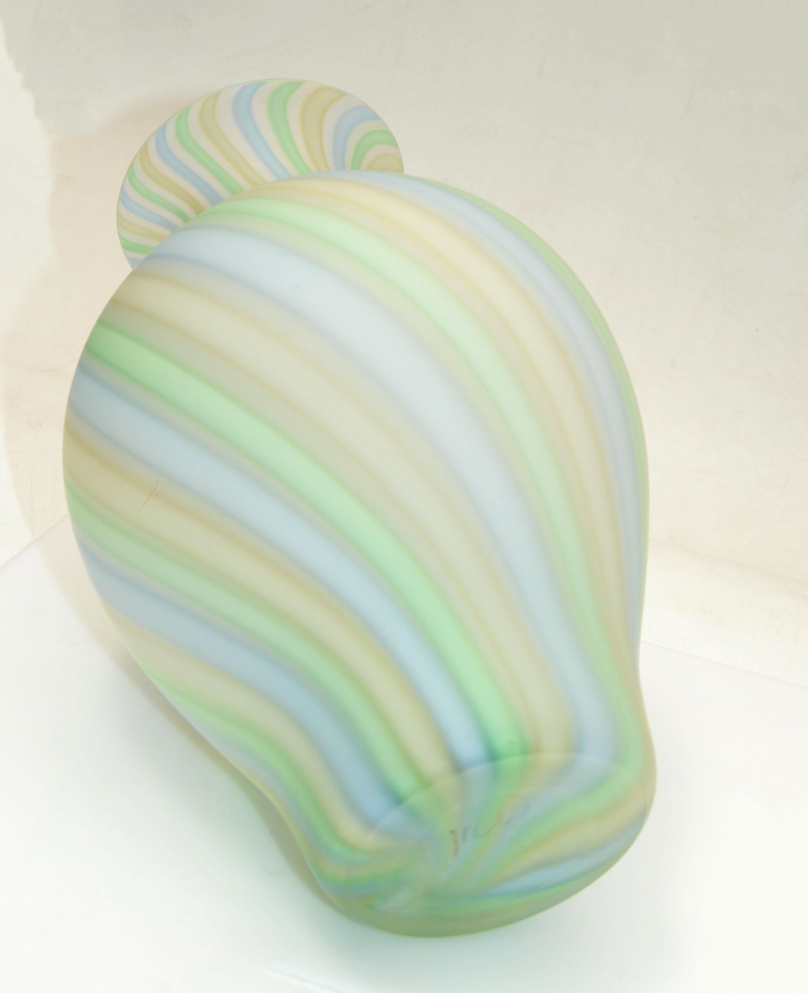 Venini Sommerso Urn Shape Pastel Color & Frosted Blown Murano Glass Vase, Italy For Sale 1