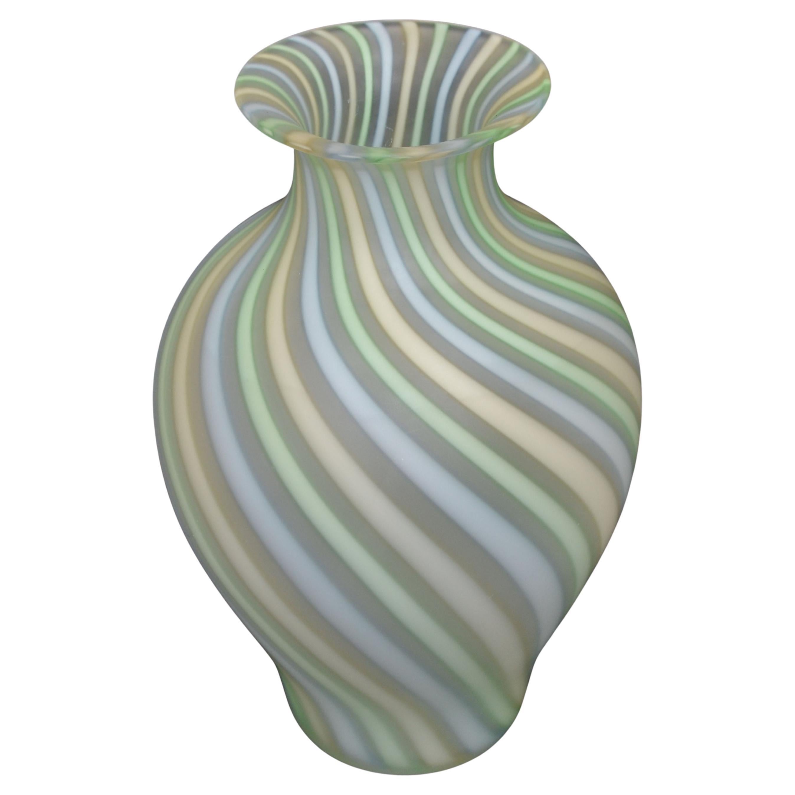 Venini Sommerso Urn Shape Pastel Color & Frosted Blown Murano Glass Vase, Italy