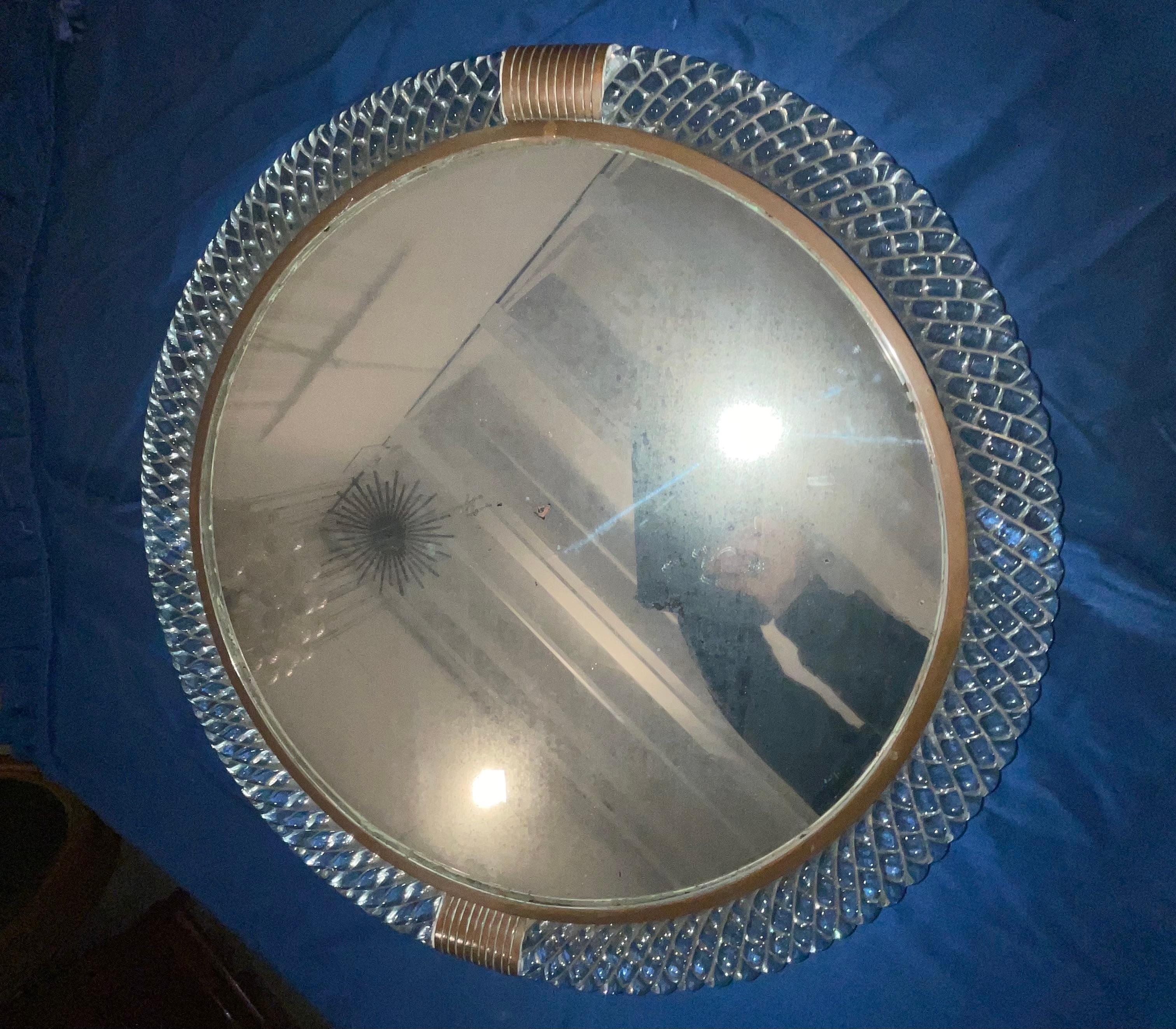 VENINI - Round tourchon mirror - Model 69 - MURANO 1939 For Sale 3