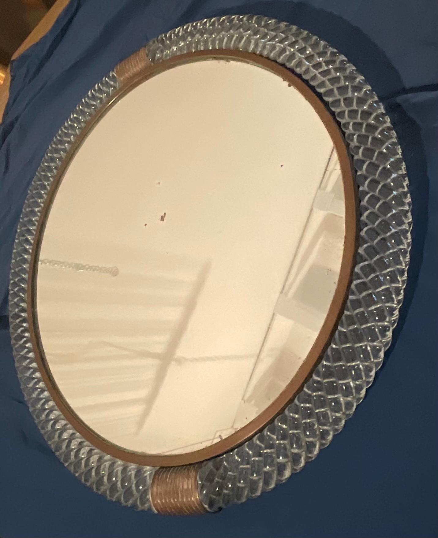 VENINI - Round tourchon mirror - Model 69 - MURANO 1939 For Sale 6
