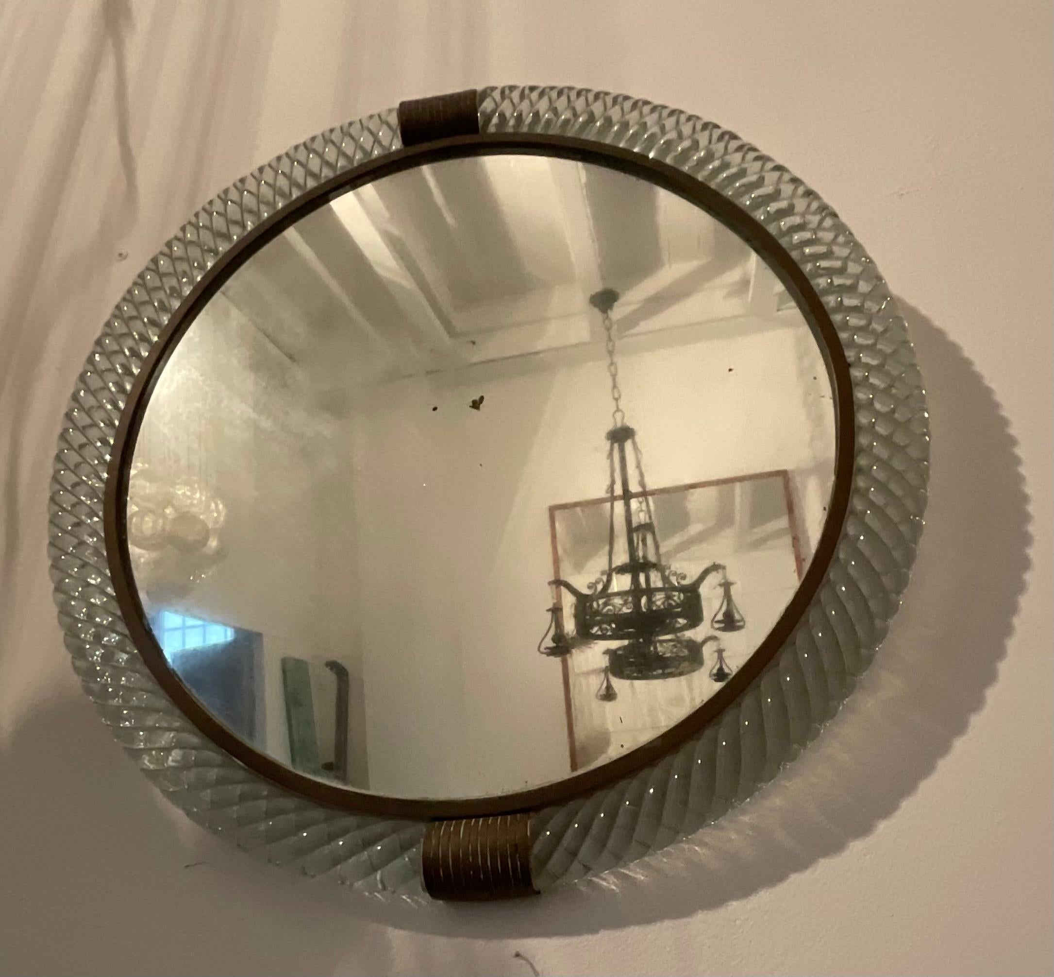Art Deco VENINI - Round tourchon mirror - Model 69 - MURANO 1939 For Sale