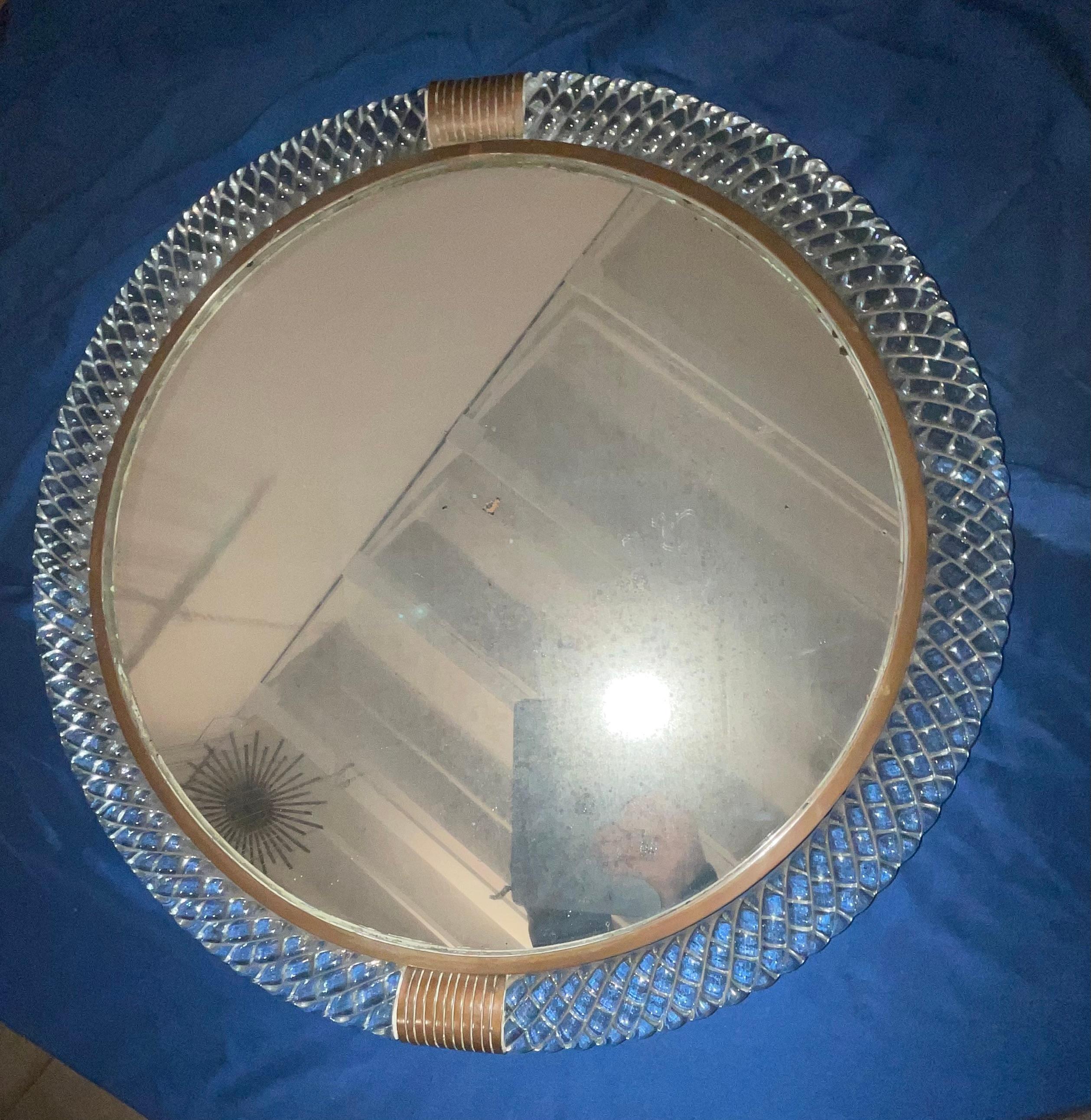 Brass VENINI - Round tourchon mirror - Model 69 - MURANO 1939 For Sale